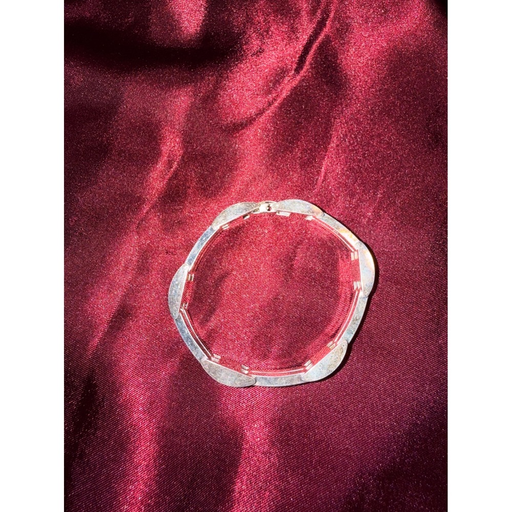 Vintage Silver Tone H-Link Ladder Bracelet Wide Geometric Polished 8 Inch